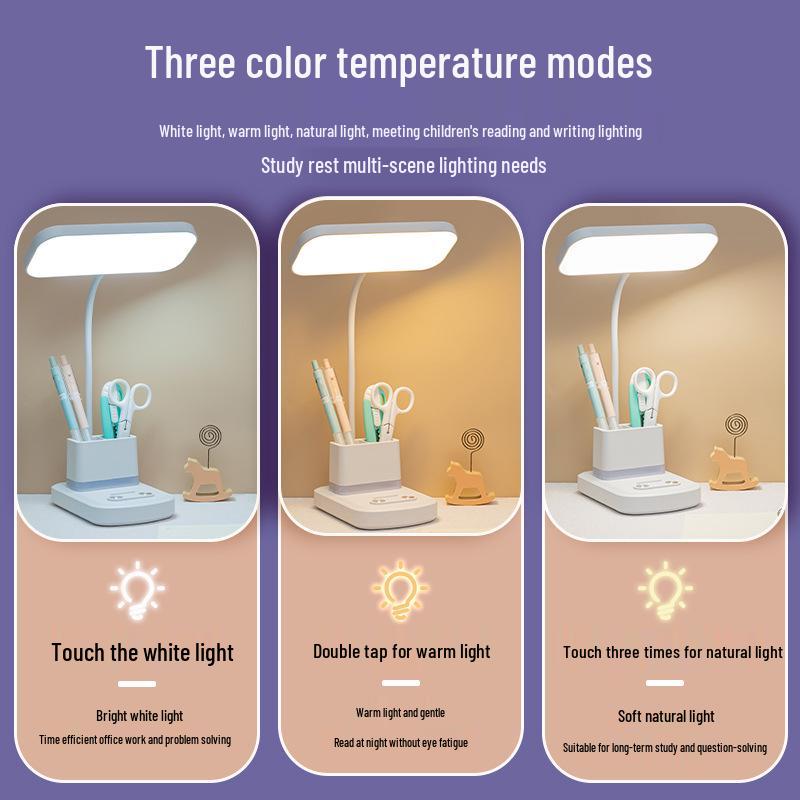 Multifunctional Desk Lamp with Night Light, Eye-Caring Student Bedside Lamp for Dorms