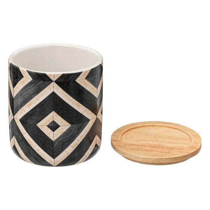 Pot à cotons - Geo-ethnique - Ø 9.8 cm - H.11 cm - Noir - Dolomite et MDF