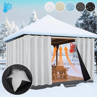 Patio Winter Thick Quilted 100% Blackout Window Curtain Heavy Duty Waterproof Thermal Full Light Blocking Drape for Pergola