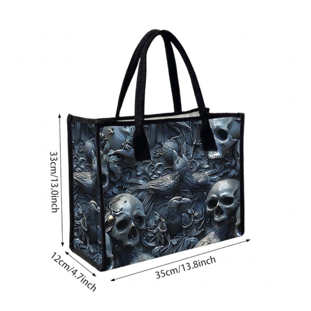 Gothic Skull Crow Pattern Tote Bag Daily Use Shoulder Bag