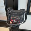 Borsa a tracolla da donna in denim con ricamo floreale