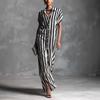 European and American Independent Station Cross-border Fashion Loose Lapel Long Striped Summer Popular Short Sleeve Women's Shirt Dress
