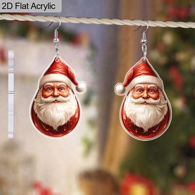 2D Flat Chic Santa Claus Acrylic Earrings for Women Christmas Earrings Holiday Celebration Ears Jewelry Christmas Gifts