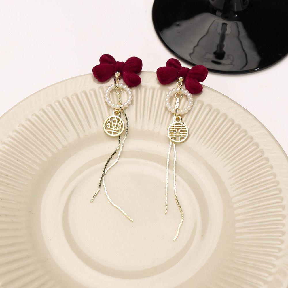 Shiny Rhinestone Bow Stud Earrings Pearl Sweet Jewelry Simple Dangle Earrings  Wedding Accessories