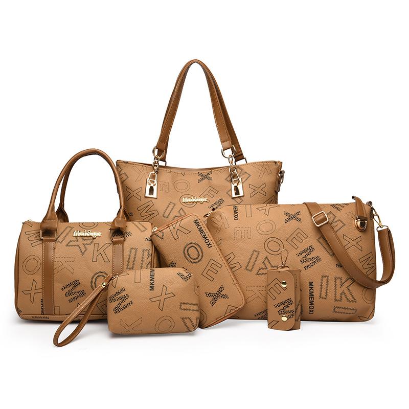 Women's bag, shoulder messenger bag, contrasting color splicing handbag, large-capacity child and mother bag, six-piece set