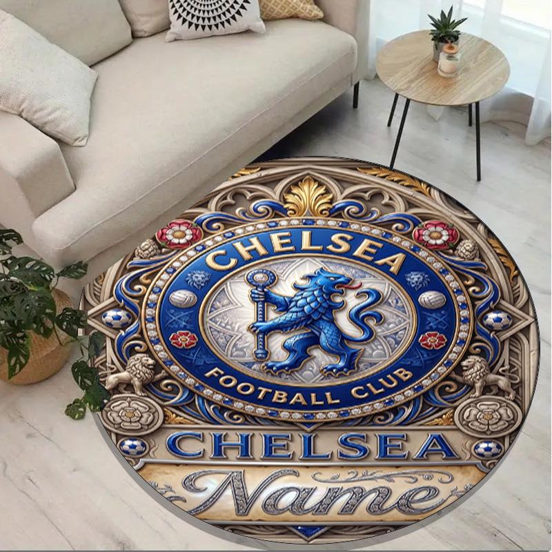 Personlig Rundt Teppe med Chelsea Fotballklubb Trykk, Allsidig Hjemmeinnredningsteppe, for Lekerom, Leilighet, Balkong, Entré, Gang Gave