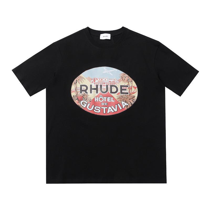 2023 Marchio trendy europeo e americano transfrontaliero RHUDE logo con lettera micro-etichetta motivo t-shirt a maniche corte uomo e donna high street larga h