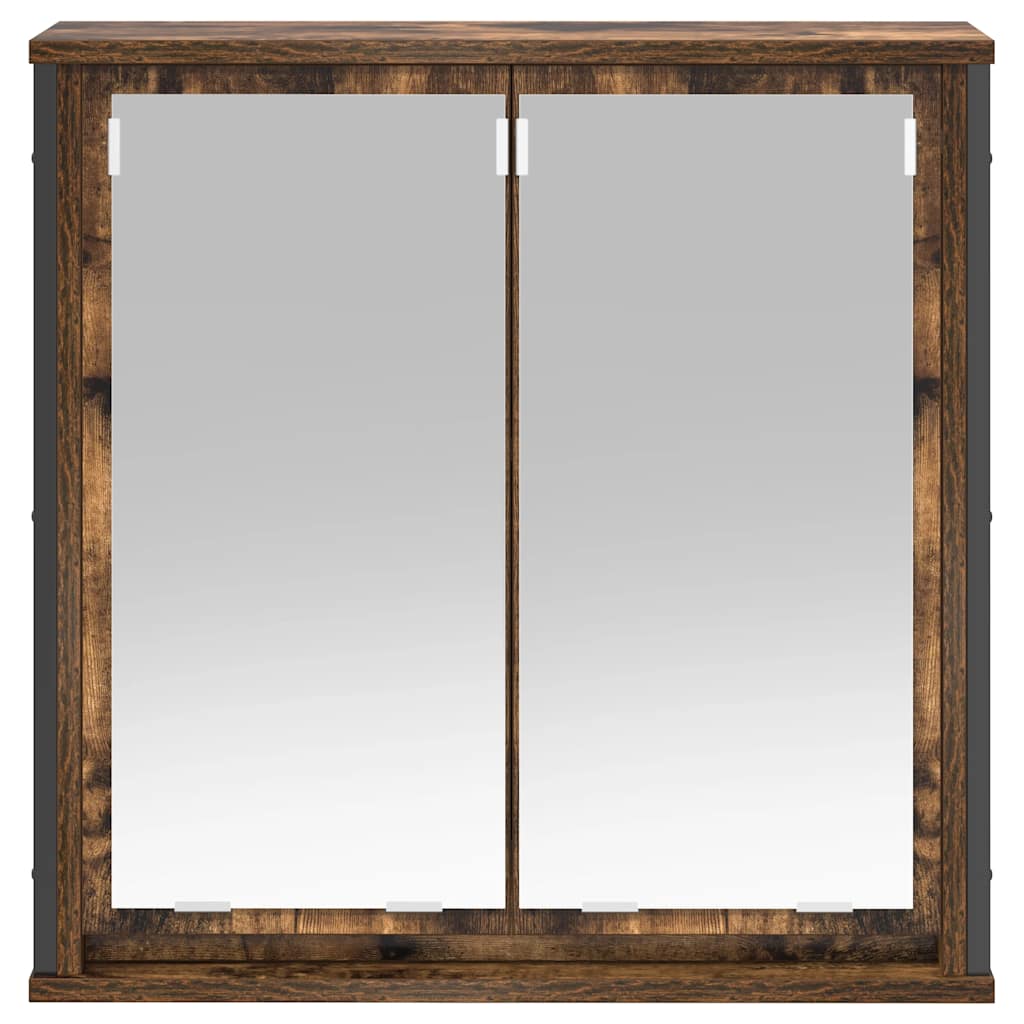 Bathroom Wall Cabinet with Mirror Smoked Oak Finish 60 X 21 X 60 Cm