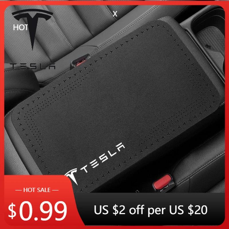 Car Sticker Tesla 1Pcs Car Armrest Pad Auto Storage Box Cover Protective Mat For Tesla Model 3 S X Y Roadster SpaceX Interior Ac