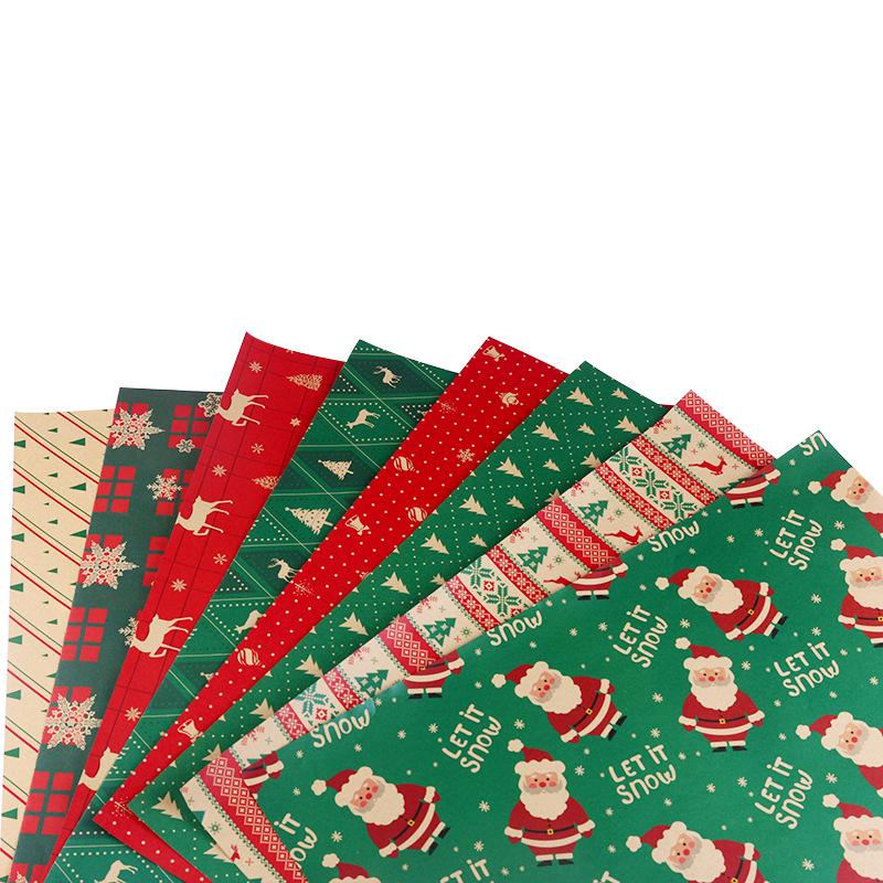 8 Pcs Red Green Xmas Tree Deer Wrapping Paper Sheets Roll Packaging for Holiday Gift Wrap Vintage Craft Paper Decor Gifts