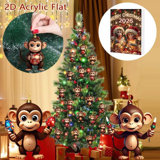 Yousheng Monkey Advent Calendar 2025 2D Acrylic Monkey Hanging Ornament for Christmas Tree 24 Days Christmas Countdown Calendar for Kids Adult