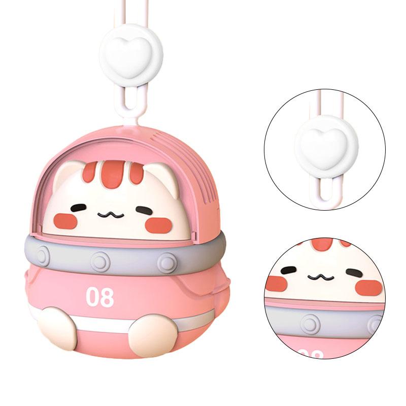 Neck Hanging Fan USB Handheld Rechargeable Cartoon Cute Lovely Animal 3 Gear Electric Small Fan Pink