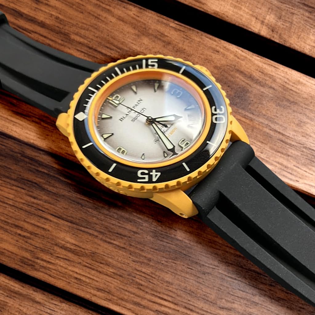 Ocdin 22mm Watch Band for Blancpain X Swatch, Silicone Replacement Strap with Hex Wrench, Bioceramic, Compatible with SCUBA Fifty Fathoms (Black)
