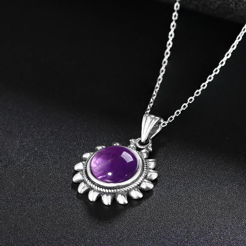 Naturligt Labradorit Ametist Halsband S Silver Vintage Solform Krom Halsband för Kvinnor Gåva