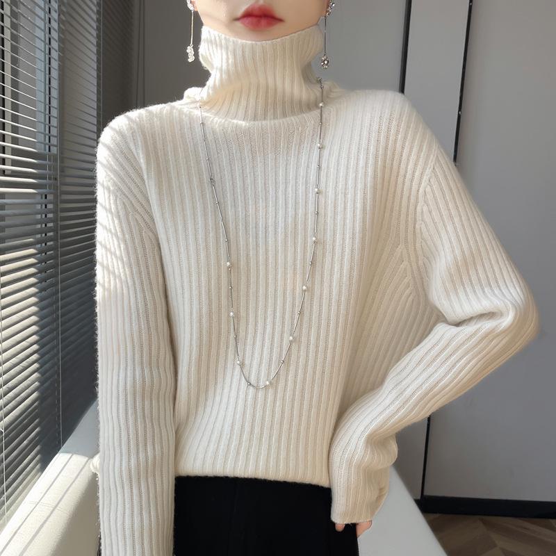 

Женский вельветовый свитер в рубчик с высоким воротником - Свободный крой, Модный для осени/зимы XXL