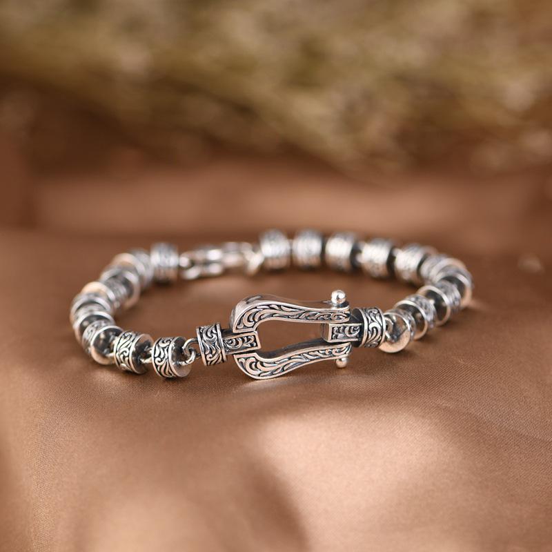 

Vintage Distressed Silver Plated Belt Buckle Bangle - Unisex Minimalist Design 22 cm