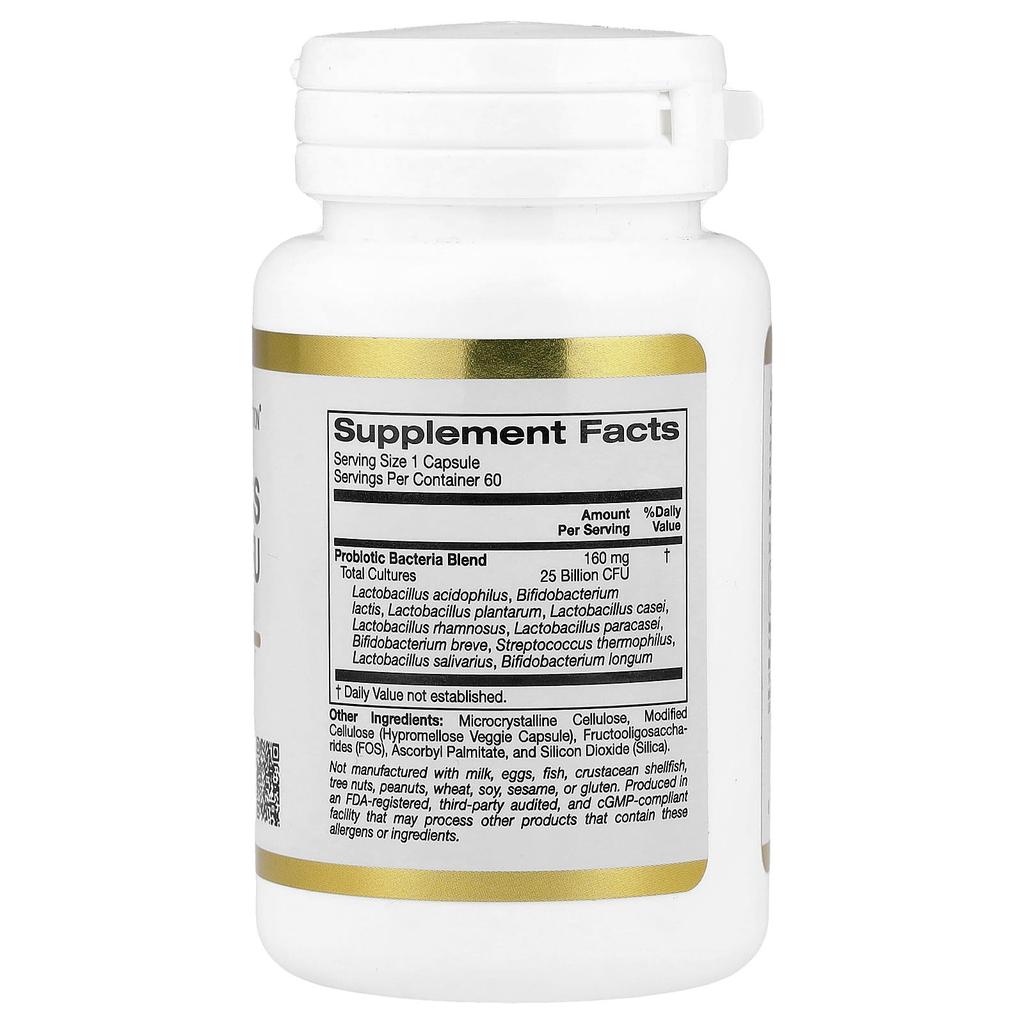 Probiotic, Contains Lactobacillus Acidophilus, Bifidobacterium Lactis, Lactobacillus Plantarum, Lactobacillus Casei, 25 Billion CFU