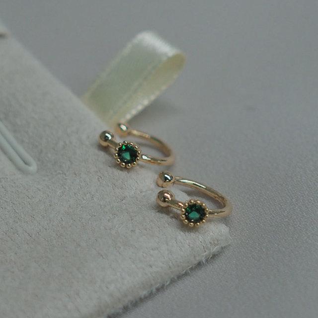 925 Sterling Silver European Style Open Dark Green Zircon Gold Ear Clip Women Street Photography Jewelry