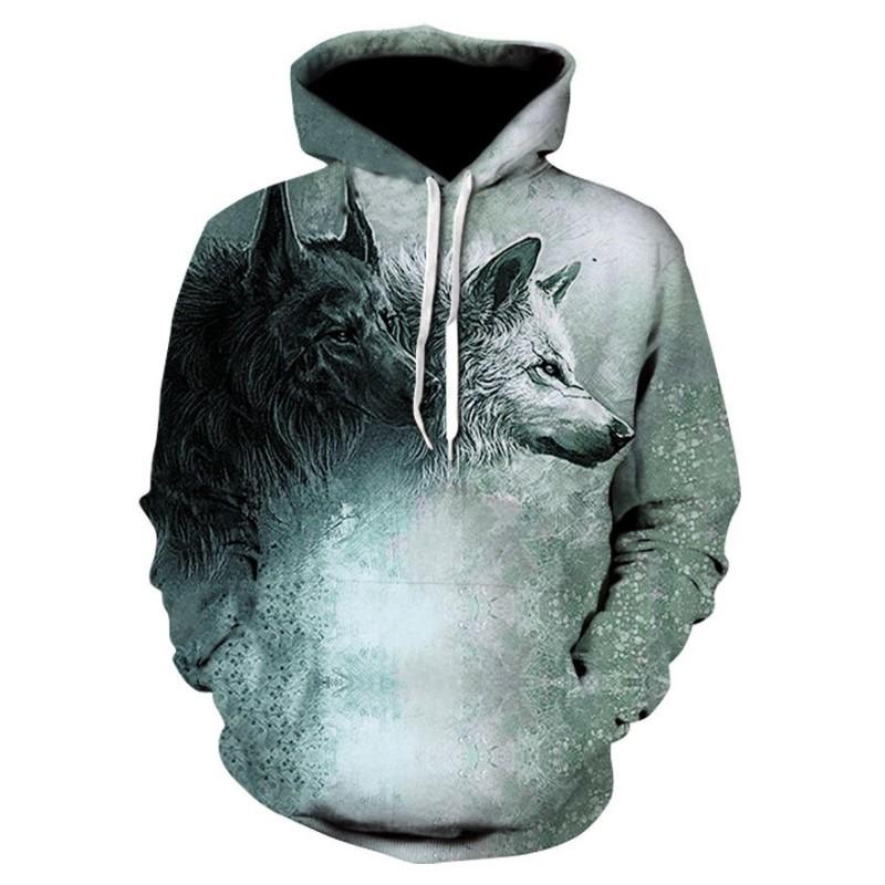 Men's Oversized Hoodie 3D Wolf Animals Pattern Ferocious Warrior Fashion Sweatshirt Loose Street Funny Tracksuits Fitness