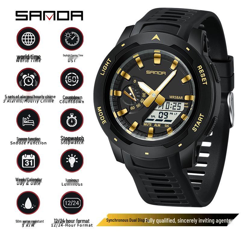 SANDA Student Fashion Multi-functional Luminous Electronic Watch with Daylight Saving Time