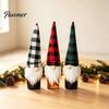 Cute Santa Gnome Ornament Christmas Wine Bottle Cover, Fluffy Artificial Beards Decor, Plaid Festive Kitchen Counter Decor Toppers for Holiday