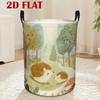1pc of Round Laundry Basket Featuring a Forest Hedgehog Design - a Healing Forest Animal Motif Printed In 2D for Collecting Dirty Clothes. This Durabl