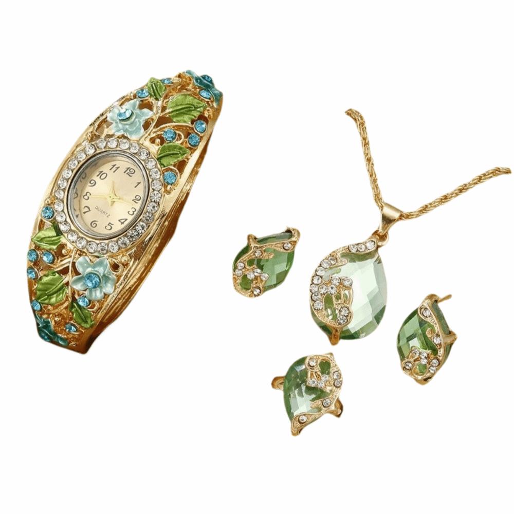 Retro Flower Butterfly Watch Quartz Movement Floral Watch Set  Evening Party