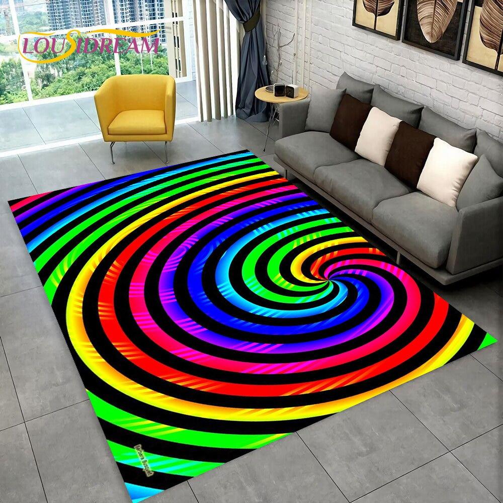 Illusion Regnbue Kromatisk Farge Områdeteppe, Teppe for Hjem Stue Soverom Sofa Dørmatte Dekor, barn Sklisikker Gulvmatte 3D