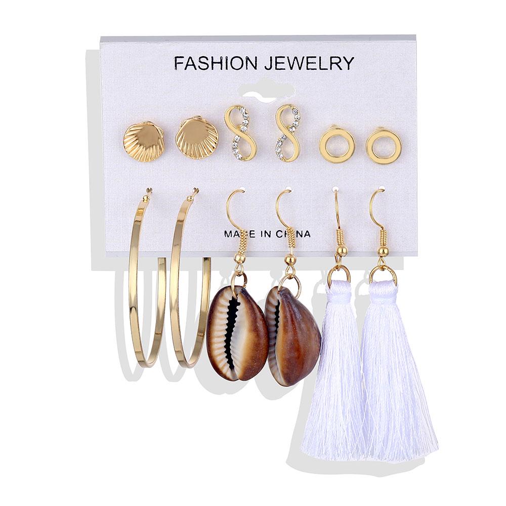 6 Pair/set Shell Earrings For Women Boho Fashion Flower Long Tassel Drop Earring Beach Jewelry Gift