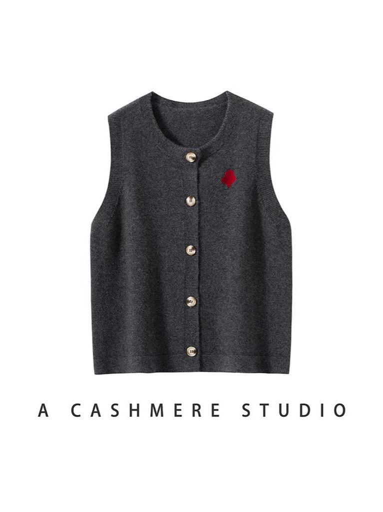 Layered Round Neck Knit Cardigan Vest for Women - Autumn/Winter College Style Loose Fit with Heart Design