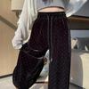 Women's High Waist Gold Velvet Starry Sky Wide-Leg Sweatpants