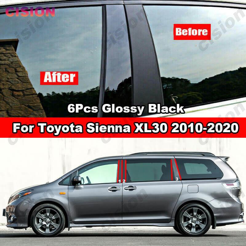 Glossy Black Window Door Column BC Pillar Post Mirror Effect PC Sticker Cover Trim Carbon Fiber For Toyota Sienna XL30 2010-