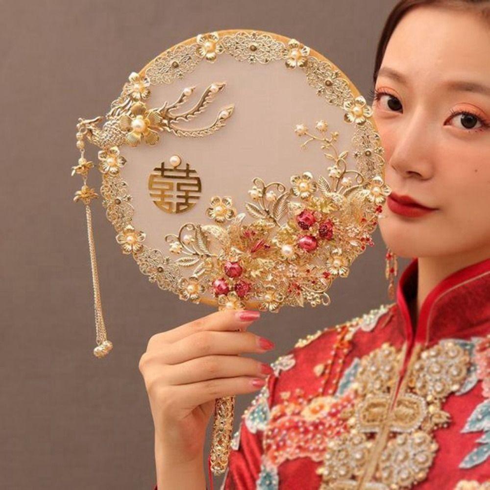 Chinese Style Bride Group Fan Vintage Hanfu Fan Traditional Decorative Fan Wedding Party