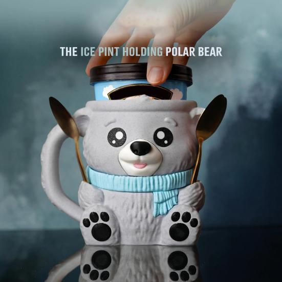 Yousheng Polar Bear Ice Cream Holder with Hidden Snack Drawer Ice Cream Cup Sleeve for 16oz Pint & Beer Can Cute Cute Ice Cream Accessory