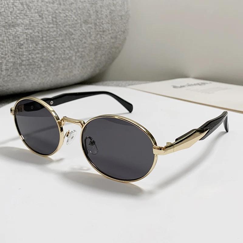 Retro 90S Oval Metal Frame Sunglasses For Women Men Brand Design Trend Travel Light Brown Sun Glasses Vintage Shades Uv400 Male