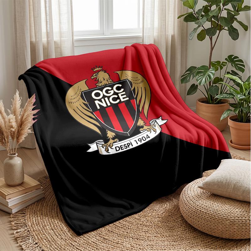 OGC Nice FC Weiche Flanell-Fleece-Decke Leichte Gemütliche Warme Überwurfdecke für Sofa Bett Heimdekoration