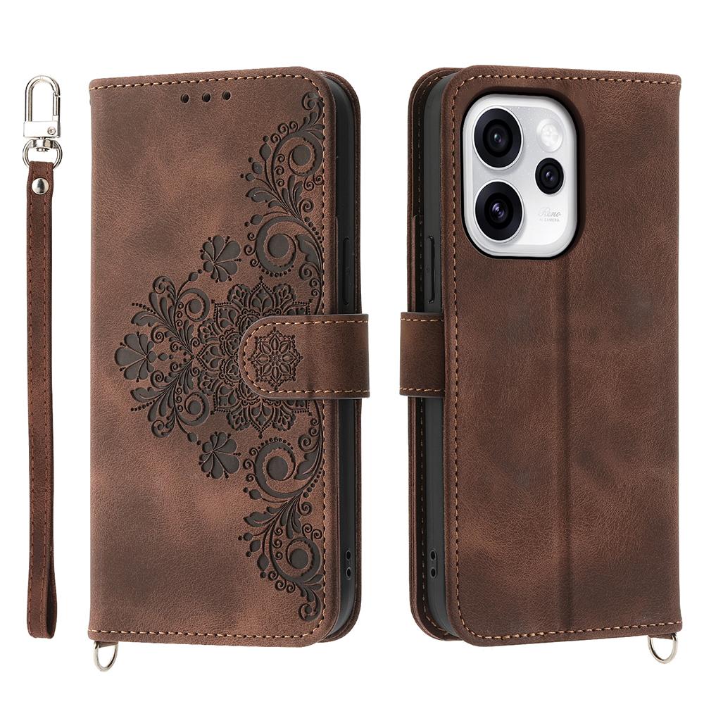 For Oppo Reno15 Pro 5G (Global)/Reno15 5G (China) Case Flower Pattern PU Leather Wallet Phone Cover with Strap