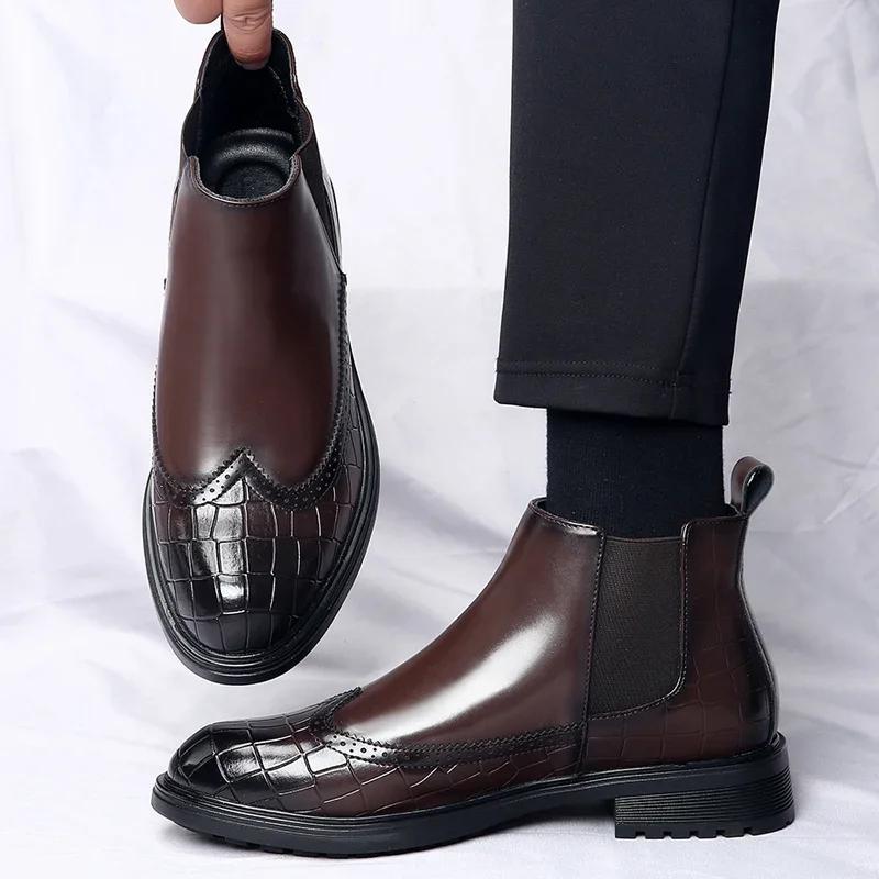 Fashion High Quality Men's Casual Chelsea Boots Luxury Brand Comfy Business Men Ankle Boots New Designer Soft Leather Mens Dress Shoes