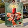 1PC Christmas, candleOutdoor Flannel Blanket - Soft Plush Decor for Picnics, Camping, Bedroom, Playroom, Office, or Lunch Break 1239A