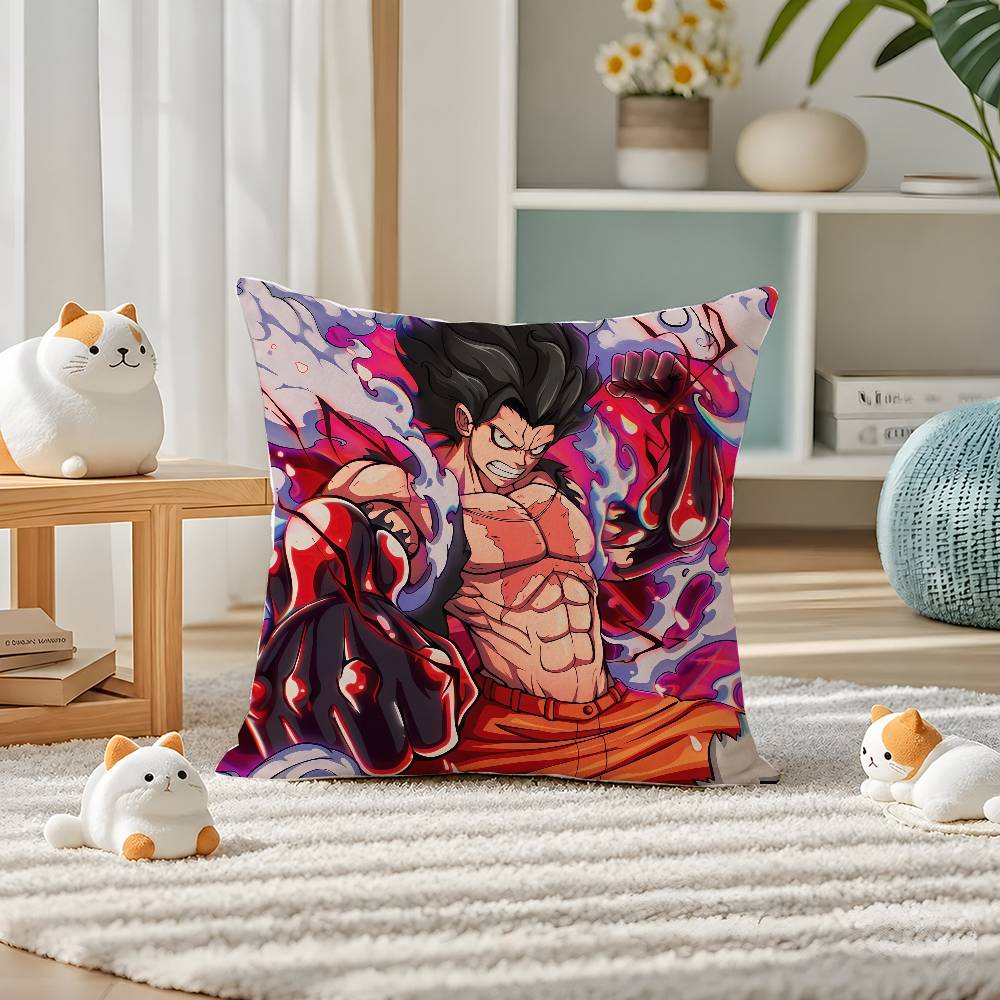One Piece Straw Hat Pirates Anime Plush Pillow Cover Soft Short Plush Cushion Cover For Sofa Bedroom Home Decor Gift Decoration
