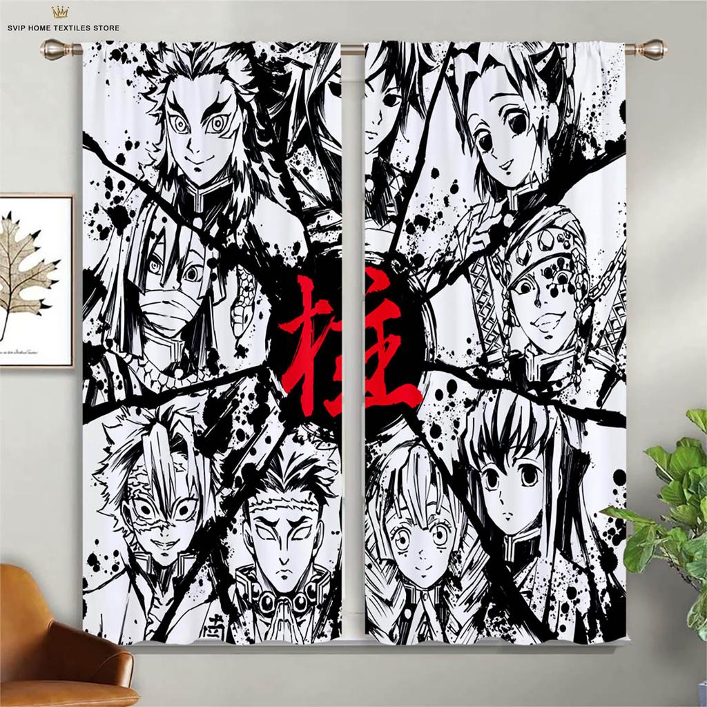Japanese Comic Printed Curtains, Hot-Blooded Animation, Living Room, Study, Children's Room, Decorative, Easy to Wash, 2Pcs