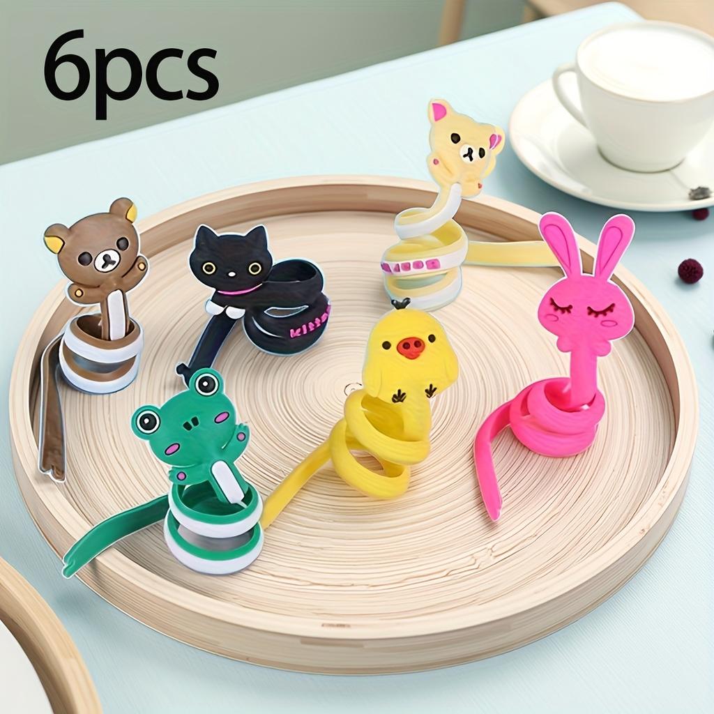 6pcs Mixed Set of Cute Animal-Shaped Cable Organizers - Multifunctional Data Computer And Headphone Wire Winder Black Plastic Cable Management System