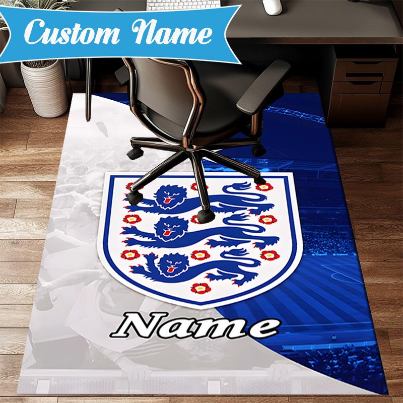 Custom Name England Football Crest Rug Game Carpet, Floor Mat for Bedroom Living Room Entryway Rug, Home Decor Idea Gift for Christmas Birthday