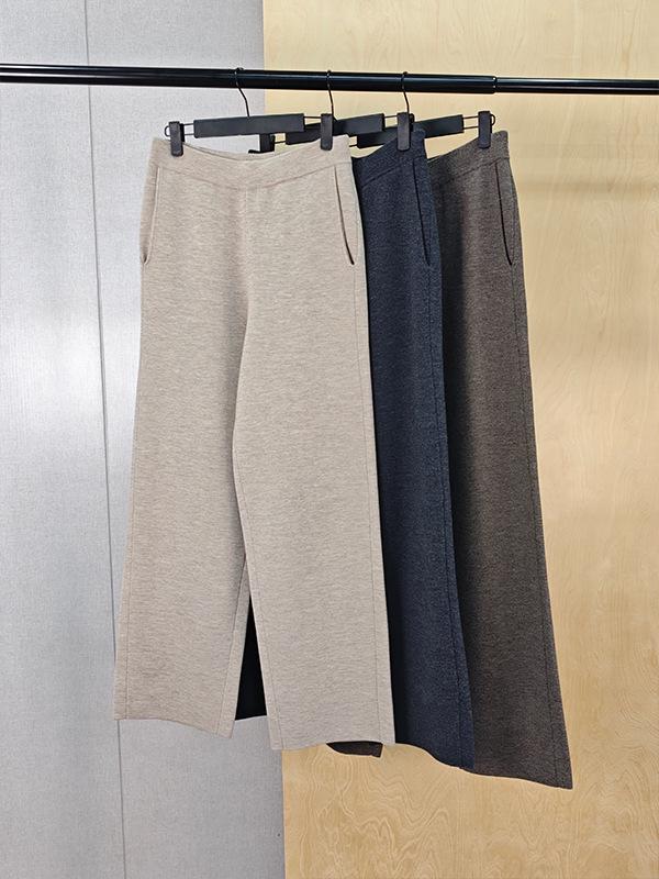 

Women s Spring 2026 Wool Blend Rib-Knit Loose Straight Pants XL кофейный