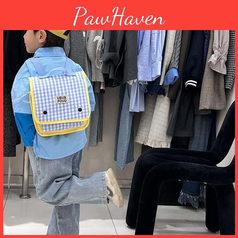 Pattern Grid Simple Letter Decoration Children Casual Backpacks For Daily Use
