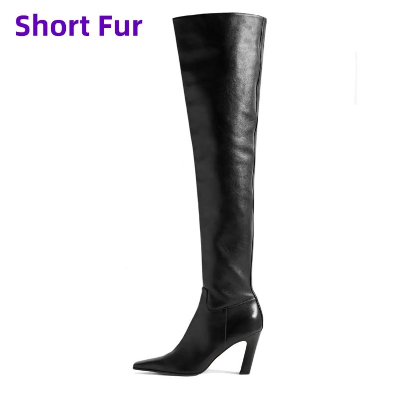 Western Women's Over the Knee High Boots Genuine Leather Heels Winter Shoes Ladies Black Brown Long Chelsea Boot Big Size 45