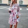 Floral Printed Casual Dress for Women Loose Fit O Neck All Match Long Sleeve