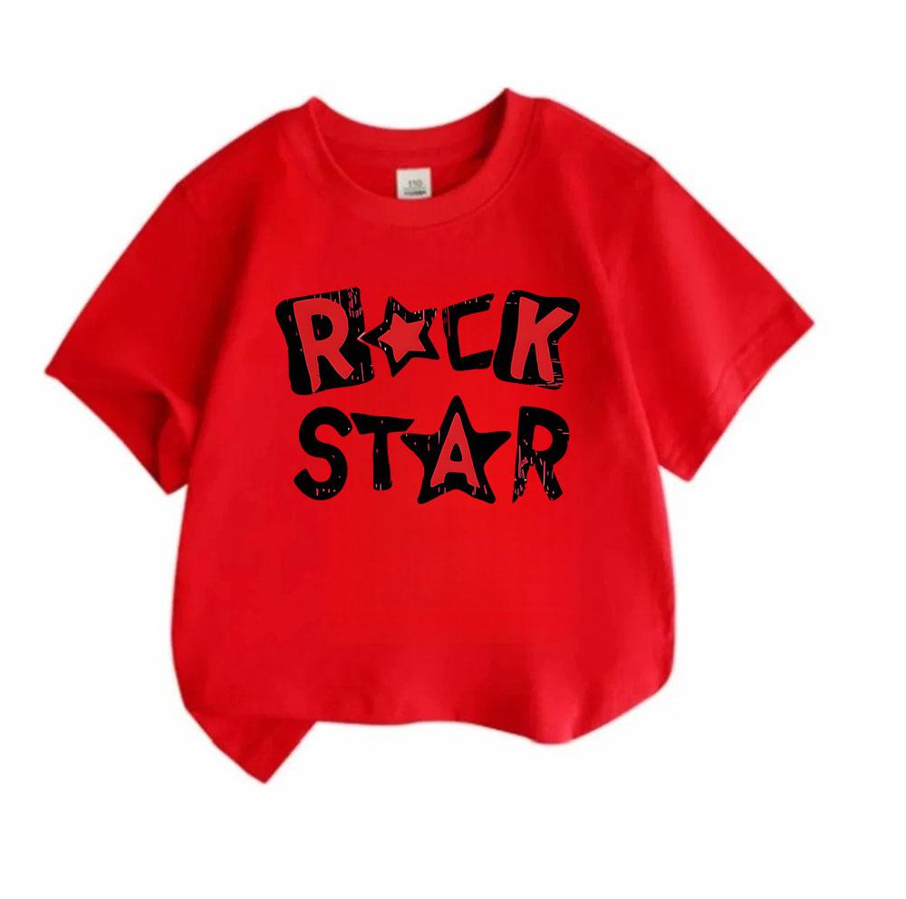 Kids Boys Girls 100% Cotton Crew Neck Short Sleeve T-Shirt, Cool Rock Star Graphic Print Casual Soft Tees for Summer Daily Wear School Party Unisex Ch