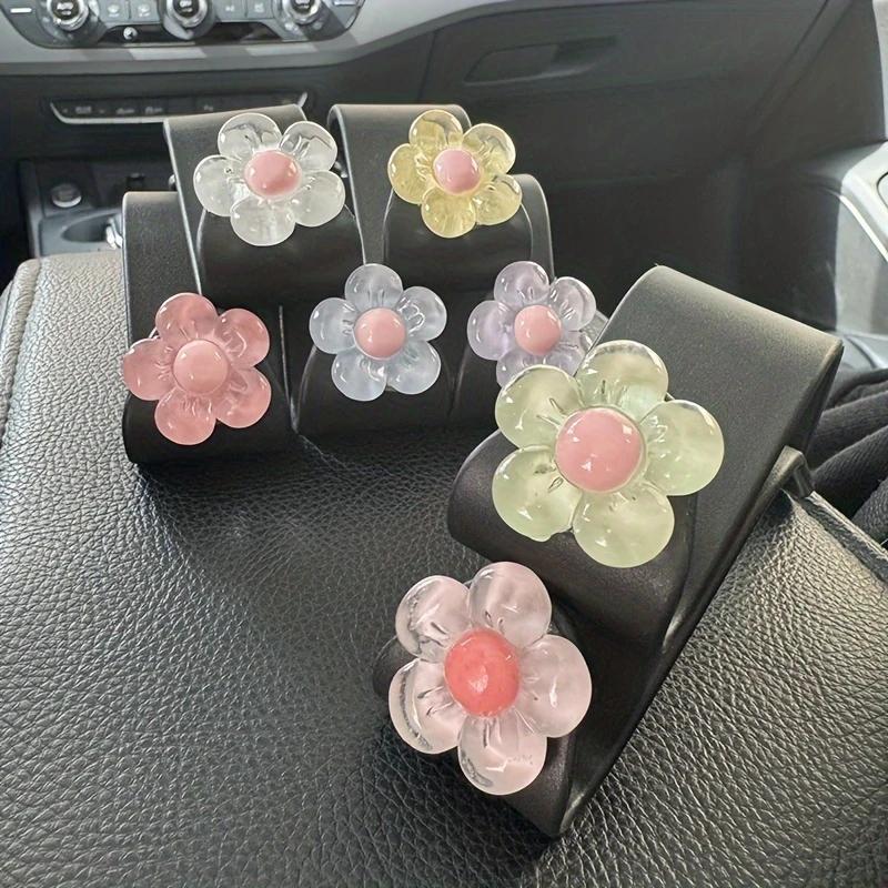 4-Piece Cute Crystal Flower Car Hook - Durable ABS Material, Multifunctional Rear Seat Organizer, Interior Accessories