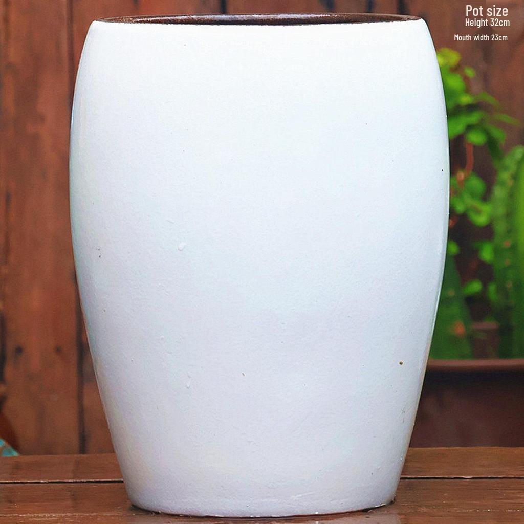 Extra Large White Ceramic Pot: European Style Succulent and Flower Pot for Courtyard Landscaping with Rough Texture and Large Caliber.